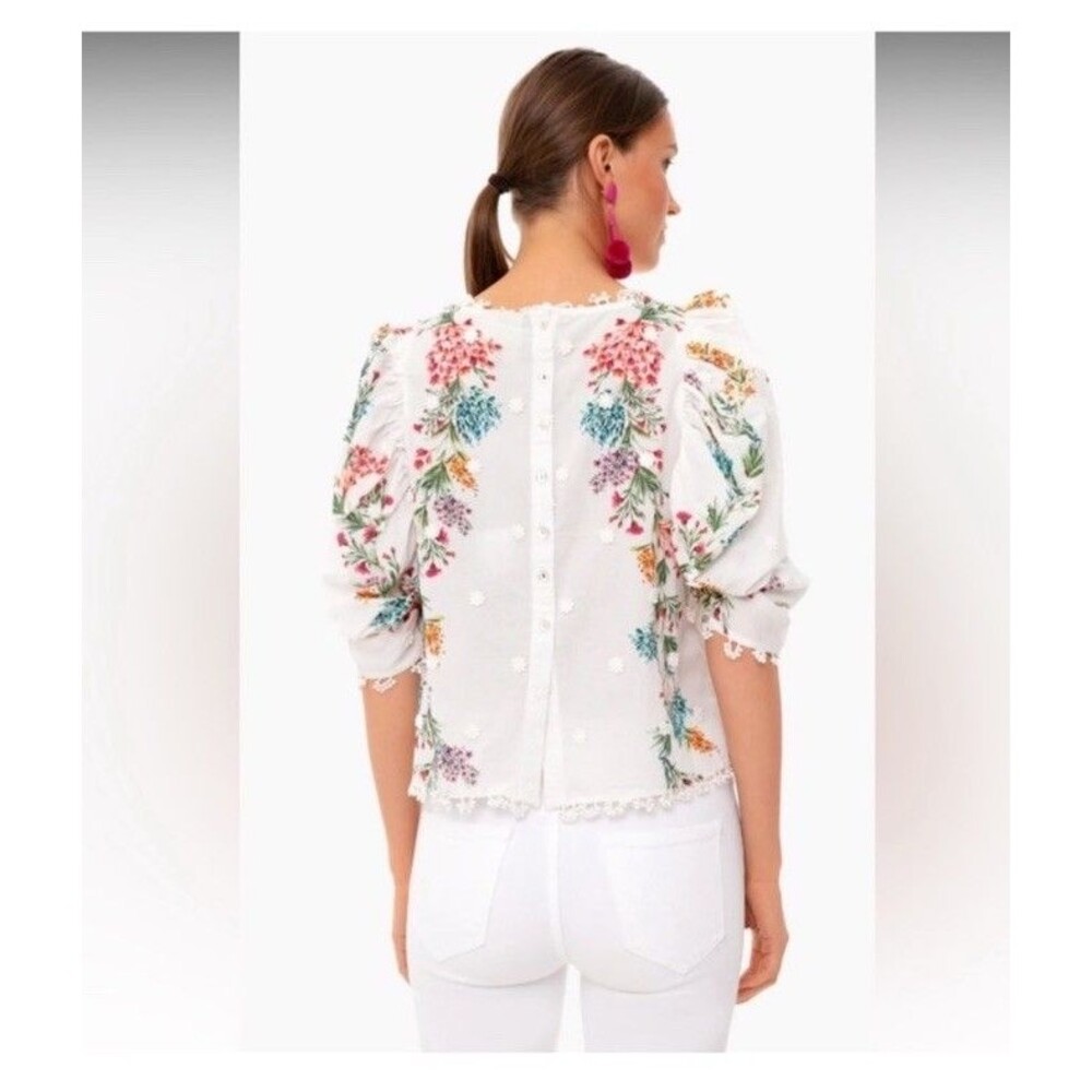 FARM RIO Louise Floral Print Womens Sz S Blouse Embroidery Puff Sleeves Romantic - Picture 2 of 14